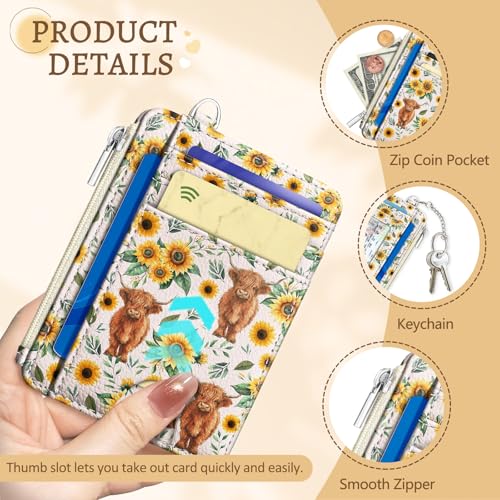 Kelvoris Credit Card Holder Small Wallet Women, Slim RFID, Highland Cow - color: Cow
