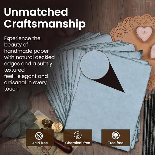 LEATHER VILLAGE Grey Deckled Edge Watercolor Paper 25 Sheets 6x8 Inches - color: Grey Toned, size: 8 x 6 Inch