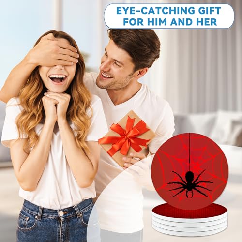 Drinks Coasters Set of 4, Cool Red Spider Round 4" Cup Coasters, Absorbent Ceramic Stone Coasters with Cork Base, Cute Coasters for Table Home Décor, Ideal Gifts for Women Men - color: Cool Red Spider