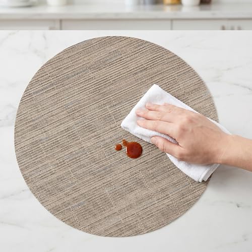 Round Imitation Bamboo PVC Placemats Set of 6,Countertop Protector - color: Light Brown