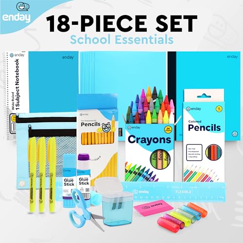 Enday Back to School Supplies for Kids, School Supply Box Grades K-5 - color: Blue, size: 1 Kit