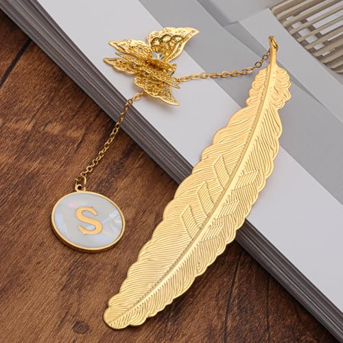 Personalized Initial Metal Butterfly Feather Bookmark for Women Girls Readers Book Lover Birthday Gifts for Women Her Teacher Girlfriend Wife Mom Sister Friend Daughter (Letter C) - style: Letter C