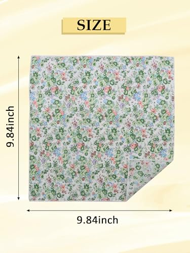 Luckyvestir Floral Pocket Squares for Men Cotton Flower Handkerchief Formal Wedding Party Graduation - color: Green Pink White