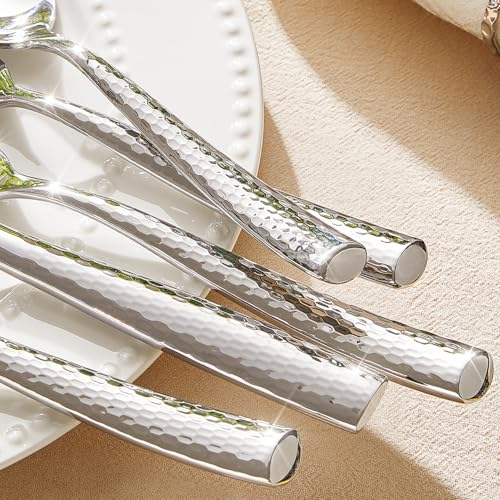 KINGSTONE Hammered Flatware Set, 20-Piece 18/10 Stainless Steel Silverware - size: 20-Piece