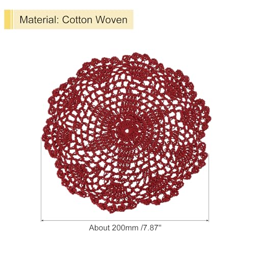 uxcell Crochet Doilies, 8Pcs 8" - Handmade Crochet Cotton Coaster, Round Lace Placemats with Floral Patterns for Wedding Party Decoration (Claret) - color: Claret