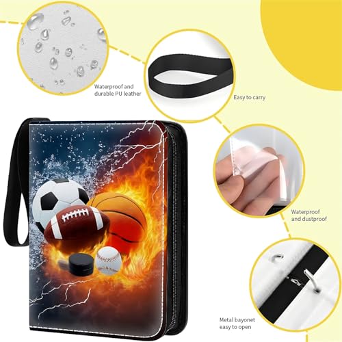 Card Binder 400 Pockets, 50 Sleeves Large Binder Trading Cards Holder 4 Pocket, Storage Organizer, Album Folder Case Protector Collector Gift Basketball Football Baseball Ice Hockey Flame - color: Basketball Football Baseball Ice Hockey Flame, size: 4 Poc