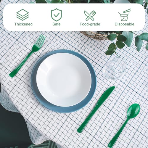 Kochorie 300Pcs Ink Green Heavy Duty Disposable Plastic Silverware Set - color: Ink Green