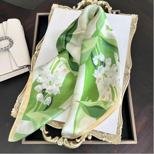 100% Mulberry Silk Neck Scarf for Women Square Neckerchief – 21 inch - color: Greenery
