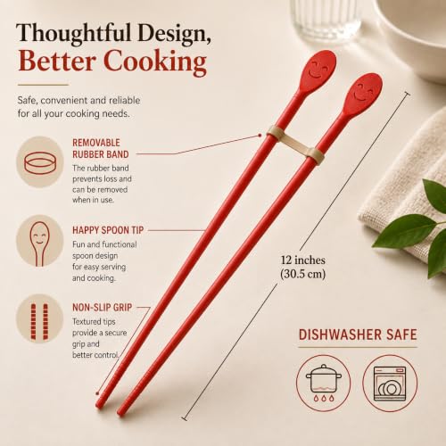 Silicone Cooking Chopsticks with Spoon, 12-Inch, Orange, Made in Korea - color: Orange