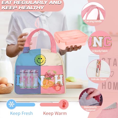 Kolewo4ever 77 Pieces Bento Box Lunch Box Kit Pink White Insulated Lunch Bag 3 Layer Stackable Leakproof Lunch Box Containers with Cup,Lunch Bag,Spoon,Fork,60 Pieces Lunch Box Notes for(Pink White) - color: Pink White