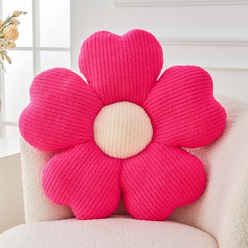 Kcvvcr Flower Throw Pillow, Cute Flower Shaped Pillow Decorative Throw Pillow for Bed Couch, Soft Daisy Pillows Floor Seating Cushion Cushions (14.9 Inch Hot Pink) - color: Hot Pink, size: 14.9 Inch