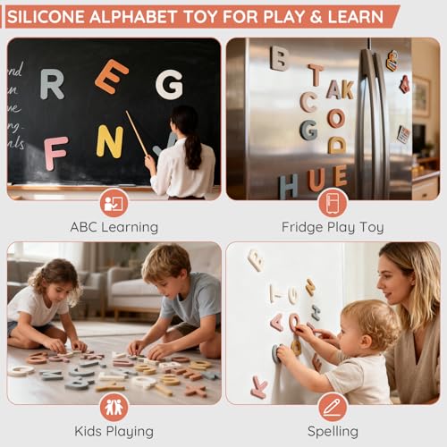 Silicone Alphabet Magnetic Letters, 30PCS Alphabet Magnets Toys ABC Letter Puzzles Preschool Educational Learning Toys Gifts for Girls Boys Toddlers Kids - color: Dark Color