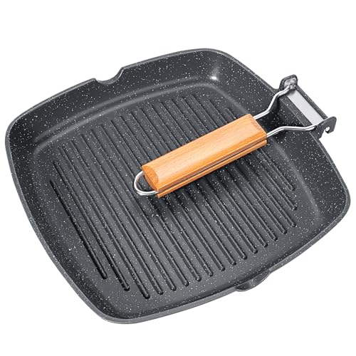 GiPP Nonstick Grill Pan with Folding Handle,Square Grill Skillet, Grilling Pan with Pour Spouts, Versatile Griddle Steak Pan for All Stove,PFOA Free, 9.5 Inch - size: 9.5"*9.5"