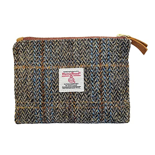 Harris Tweed Coin Purse Handmade Lipstick Bag Vintage British Portable Credit Card ID Wallet with YKK Zipper for Women men (Grey Brown, Medium) - color: Grey Brown, size: Medium