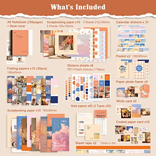 Scrapbooking Supplies Kit, Aesthetic Junk Journal Supplies, Scrapbook Kit - color: Sunset
