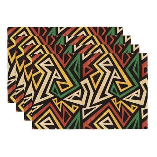 African Geometric Placemats Washable Table Placemat Set of 4 - color: Yellow Red Green, size: Set of 4