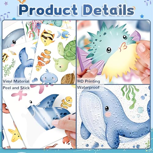 Ocean Animals Wall Decals - 9 Sheets 67Pcs Under the Sea Wall Stickers Sea Creature Peel and Stick Wallpaper Ocean Themed Fish Wall Decals for Kids Bedroom Living Room Bathroom Decoration - color: Ocean Animals