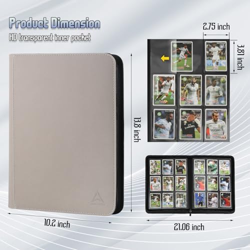 9 Pocket Card Binder - 540 Capacity with Zip Closure Premium, Double-Sided,Sturdy & Sleek PU Leather Protector for MTG, TCG, Sport & Collectible Cards (Beige) - color: white