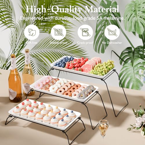 Bumusty Large 3-Tier Melamine Serving Tray Set, 17 x 8.7 in, Black Stand - color: Black, size: 17" x 8.7"