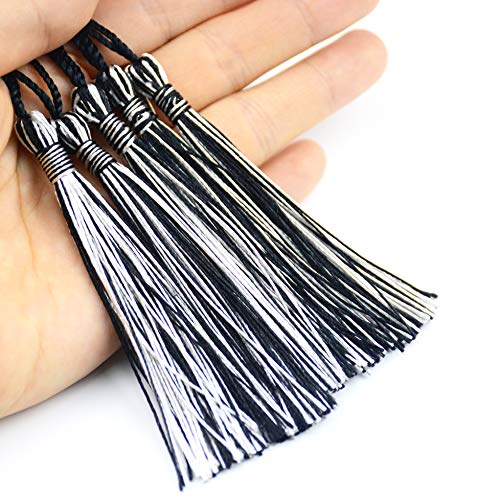100Pcs 5 Inch Silky Bookmark Tassels for Jewelry, Souvenir(Black Silver) - color: Black&silver