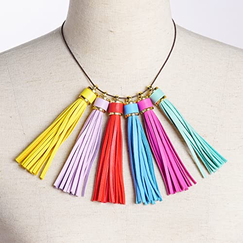 HOVEOX 20 Pcs Leather Tassel Keychain Tassels for Crafts and Handbags