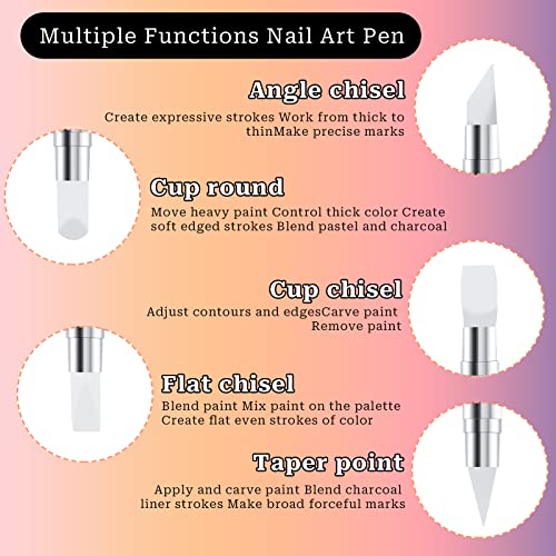 5 Pcs Nail Art Sculpture Pen Dual Tipped Silicone Nail Tools Nail Art Acrylic Pen Silicone Brushes for Resin Nail Art Tools for Design Nail Foil Carving Drawing Effect Shaping Drawing - color: 5 pcs style A