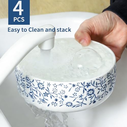 Large Soup Bowls Set of 4 Japanese Blue Ceramic Bowls for Cereal Ramen - color: 4PC white and blue