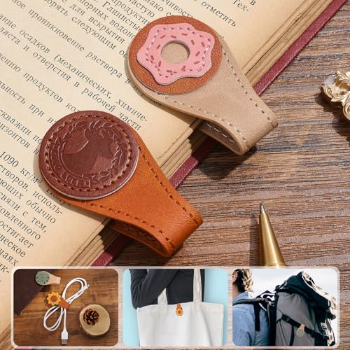 2PCS Vintage Magnetic Leather Bookmark, Leather Magnetic Bookmarks for Women, Magnetic PU Bookmarks Clip Book Accessories - style: Donuts and Cookies