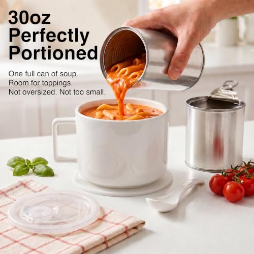 Ceramic Soup Bowls with Handles & Lids, Set of 2 with Spoons & Trivets, 30oz Large Soup Mugs, Oven Safe Bowls for Soup, Ramen, Oatmeal & Cereal, Microwave & Dishwasher Safe, White - color: White