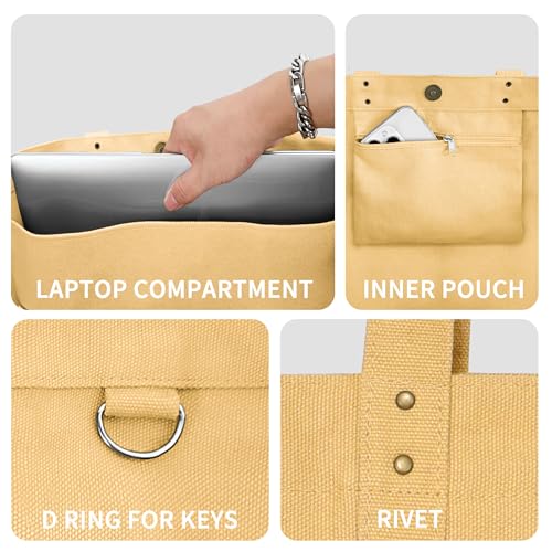HOMESPON Large Canvas Tote Bag, Magnetic Work Laptop Pack for Women - color: Yellow