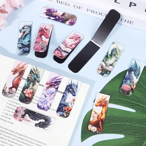 Wxiben Cool Dragon Magnetic Bookmark - 30Pcs Flower Dragon Bookmarks Magnets Unique Animal Book Marks Page Magnets Marker Clip Gifts for Book Lovers Reading Bookworms Office Supplies - style: Cool Flower Dragon
