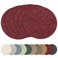 13" Round Placemats Set of 6, Reversible Faux Leather Wipeable Table Mats - color: Burgundy