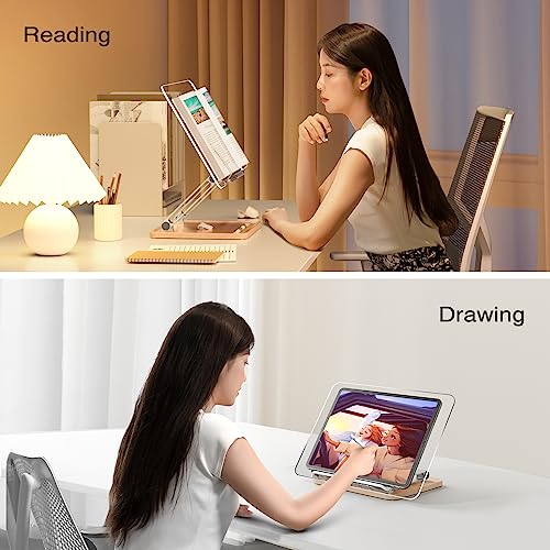 Acrylic Book Stand with Storage Base, Dual Aluminum Arm Reading Holder