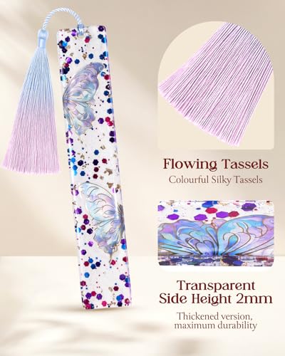 Buleens Bookmarks for Women - Purple Butterfly Book Marks for Readers Book Lovers, Personalized Handmade Resin Bookmark with Tassels, Pretty and Aesthetic - color: Purple Butterfly