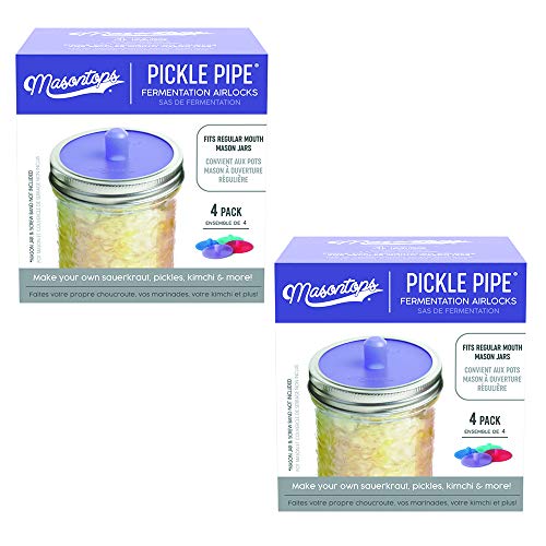 Masontops Pickle Pipes - Waterless Airlock Fermentation Lids - Regular Mouth Mason Jar Fermenter Caps - Premium Silicone - size: Small Mouth 8PK