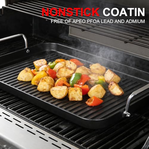 21" x 13" Cast Iron Double Burner Griddle, Non-Stick Stovetop Griddle Pan - size: 21" x 13" x 1"