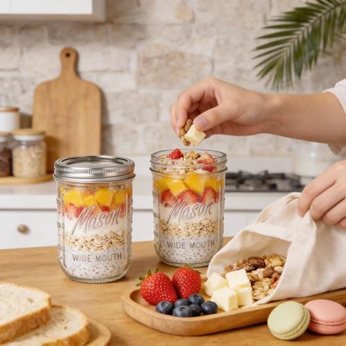 WELLIFE 6-Pack Mason Jars 16 oz with Lids – Wide Mouth Glass mason jars, Airtight Leak-Proof canning jars 16 oz for Food Storage, Fermenting, Pickling, Freezing, and Crafts - color: Clear Mason Jars 16oz-6Pcs