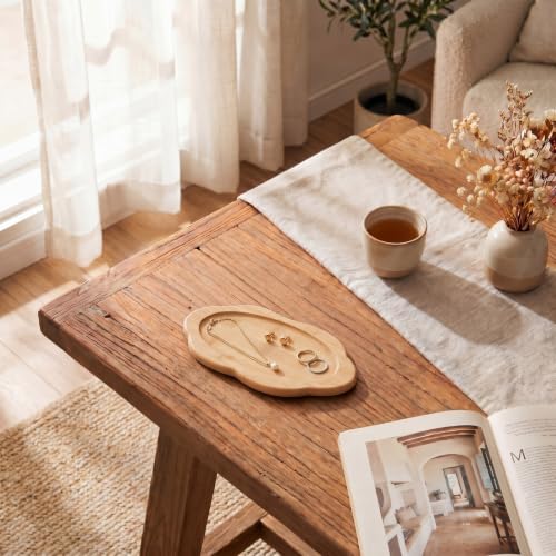 Rtteri Scalloped Serving Tray Small Bamboo Wood Tray for Bathroom 9.8 x 5.5 x 0.6 Inch Decorative Oval Wooden Display Plate for Candles Table Dining Room Living Room Vanity Home Decorations - color: Bamboo