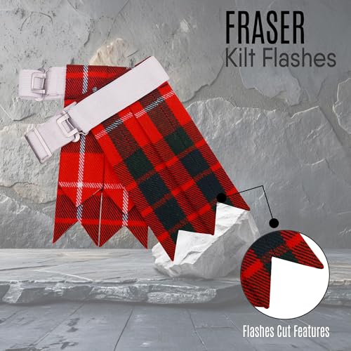 EZE Kilt Flashes for Men with Heavy Buckle Adjusters, Plain & Tartan Kilt Sock Flashes Acrylic Wool - color: Fraser