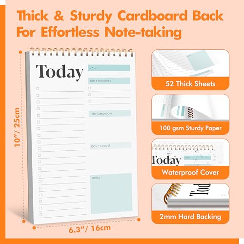 To Do List Notepad, Daily Planner Notebook with 52 Tear-off Sheets, Undated Writing Organizer for Daily Tasks and Goal, Coiled Task Track Checklist Productivity Pad for Office, Classroom, Home, School - color: Green