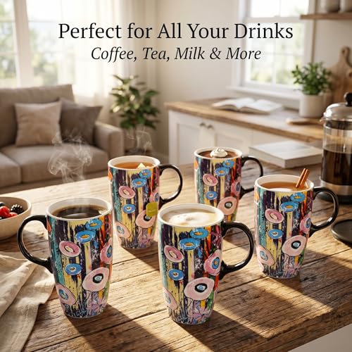 Topadorn 17oz Ceramic Travel Mug with Lid, Abstract Art Coffee Mug - color: Abstract Garden