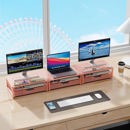 gianotter Computer Monitor Stand Riser with Drawer - color: Rose, size: 14.1L x 9.64W x 5.9H Inch
