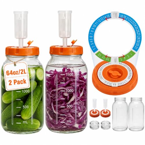 64oz/2L Fermentation Jars with Airlocks & Weights, 2 Pack - size: 3.3 IN*2 Pack (64oz/2L Jars)
