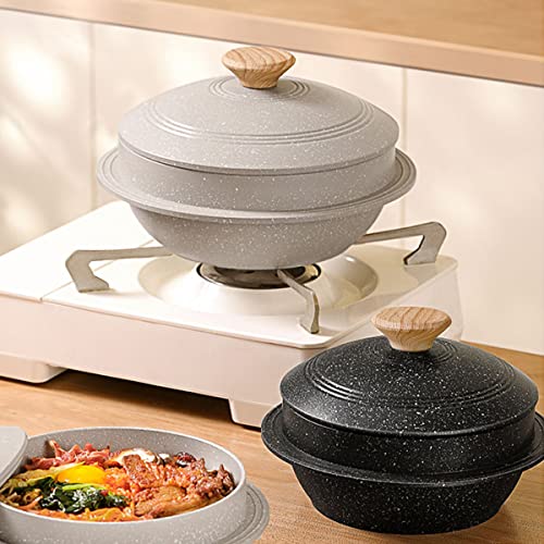Cast Aluminum Pot with Lid, 72 oz Non-Stick Casserole Dish Korean Stone Bowl Induction Compatible, 2150 ml - White - color: White, size: 9.5 in