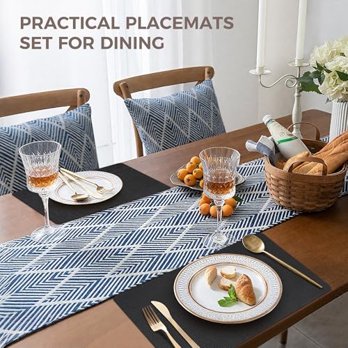 NCUE Vinyl Placemats Set of 4, 17"x12" Wipeable Place Mats with Coasters - color: Black, size: Set of 4