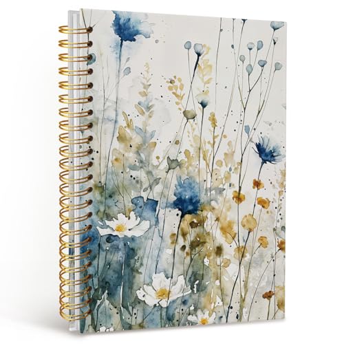 MOFUYU Vintage Wildflower Spiral Notebook,Floral Cottagecore Notebook - color: white(Flower)