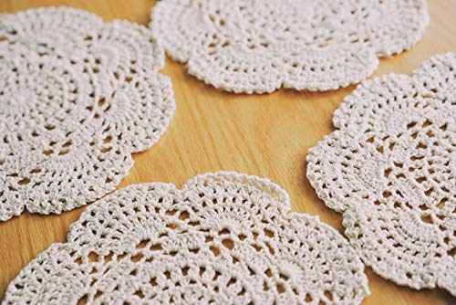 Phantomon 8 Inch Doilies Crochet Round Lace Doily Handmade Placemats 100% Cotton Crocheted Coasters, Pack of 4 (Beige) - color: Beige