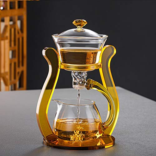 RORA Glass Teapot Set Semi Automatic Drip Rotating with Infuser Lazy Kungfu Tea pot Set - color: Orange, size: teapot