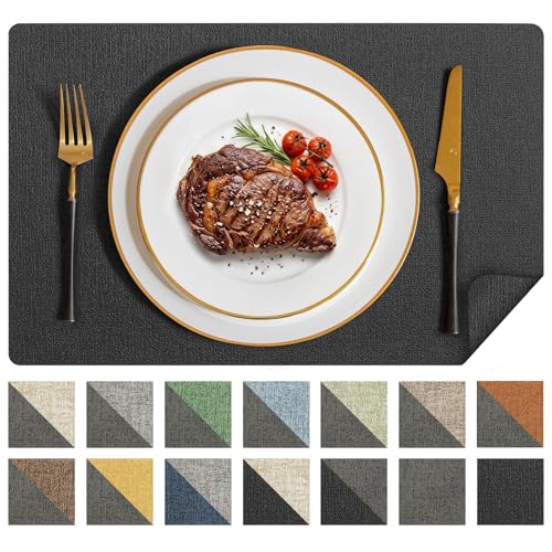 Romanstile Vinyl Placemats Set of 6, Reversible Faux Leather Wipeable Table Mats - color: Black, size: PCS4