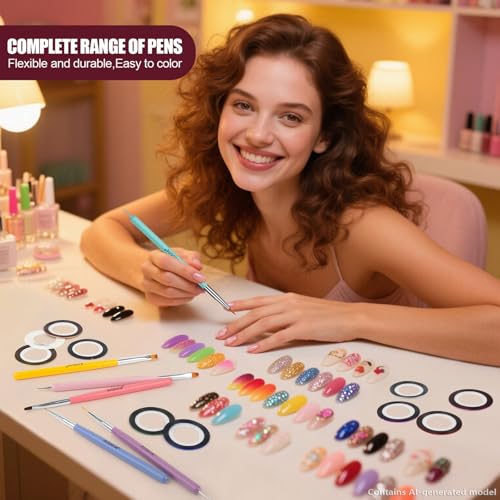 Artdone Nail Art Brushes 6PCS Double-ended Nail Art Brushes Kit Nail Art Gel Polish Liner Brushes Design Pen For Nail Drawing And Nail Paint Brushes Small Detail Brushes - color: 6 PCS